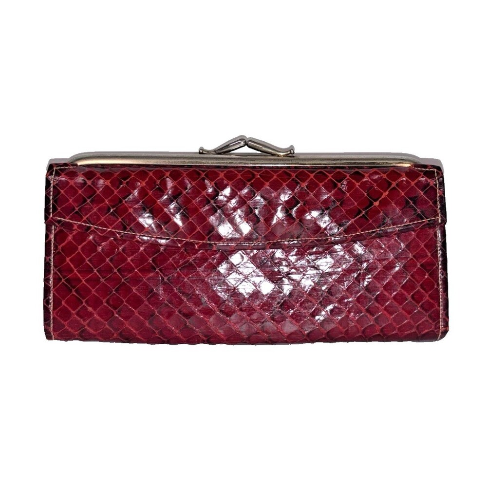 Vintage Baronet Genuine Cobra Snakeskin Red Wallet Clutch Checkbook Purse - Picture 3 of 16
